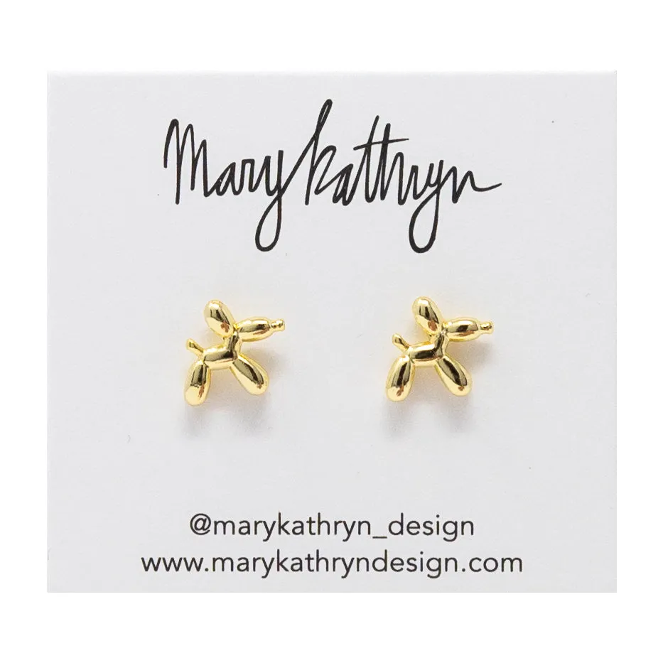 Gold Balloon Dog Studs