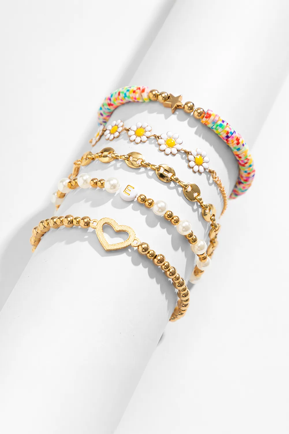 Gold Boho Floral Beaded Bracelet Set