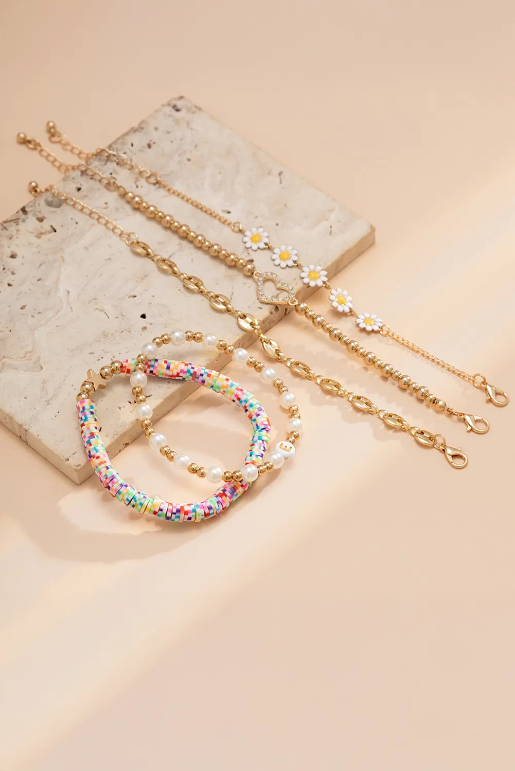 Gold Boho Floral Beaded Bracelet Set