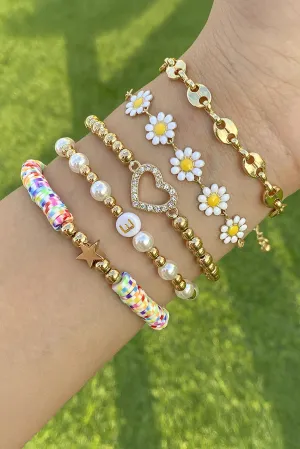 Gold Boho Floral Beaded Bracelet Set