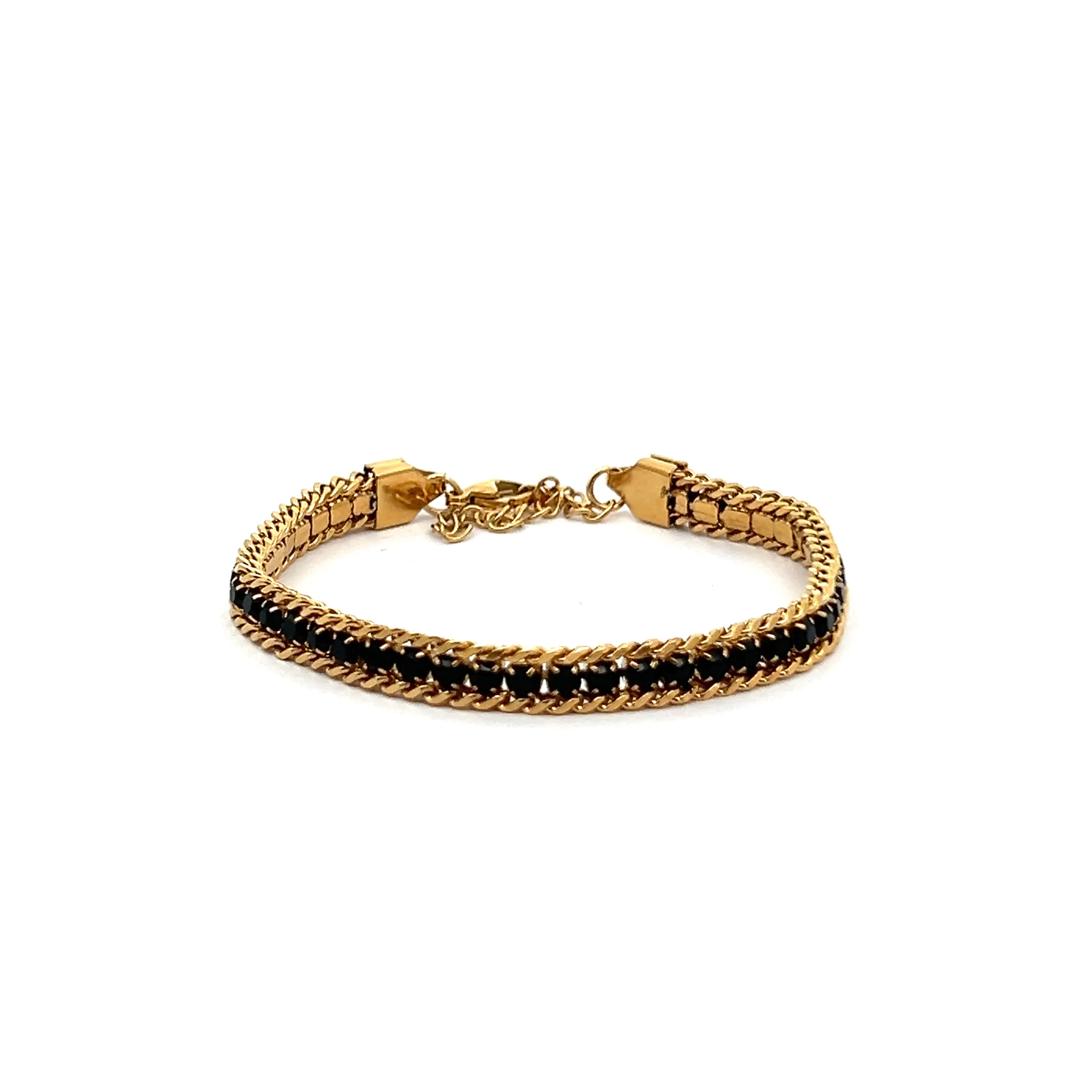 Gold Chain Bracelet with Black Stones