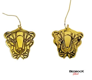 Gold Fierce Lion Face Dangling Earrings | Chic Design