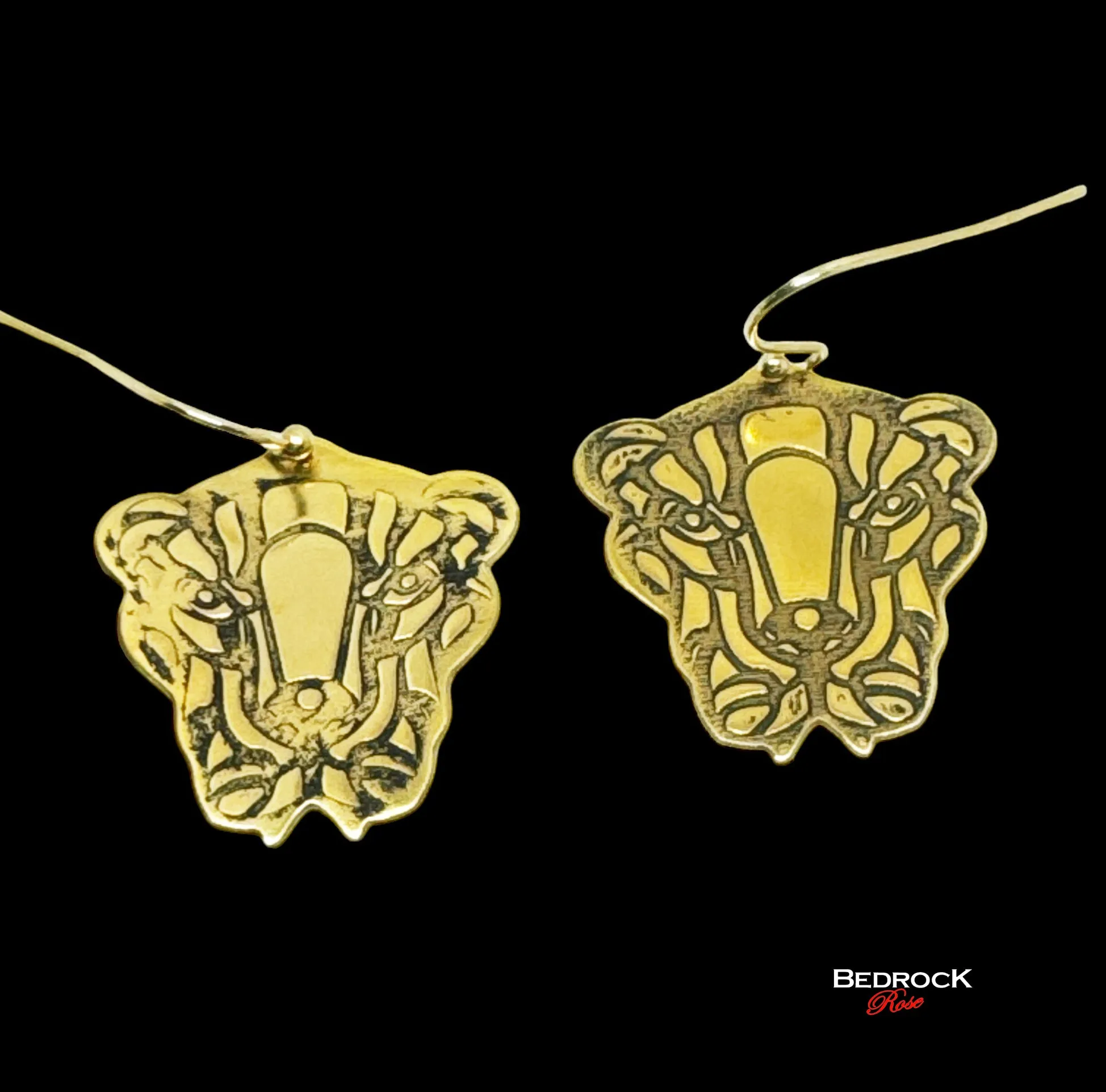 Gold Fierce Lion Face Dangling Earrings | Chic Design