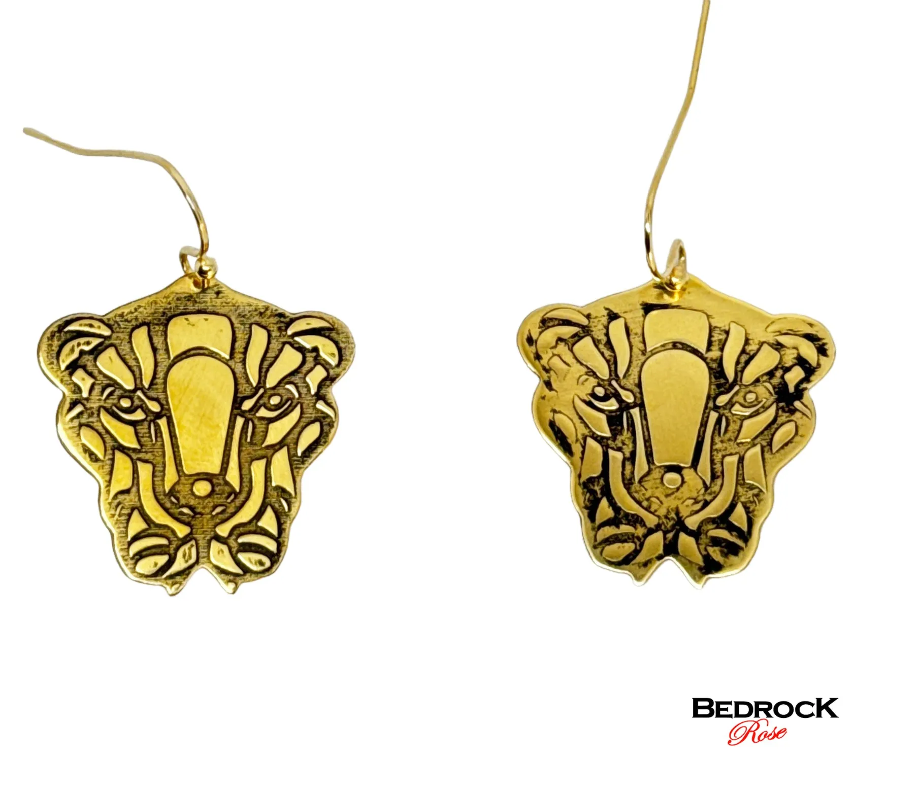 Gold Fierce Lion Face Dangling Earrings | Chic Design