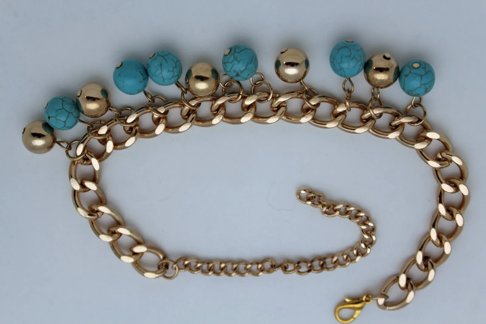 Gold Metal Chains Boot Multi Balls Anklet Shoe Turquoise Blue Women Moroccan Hot Fashion