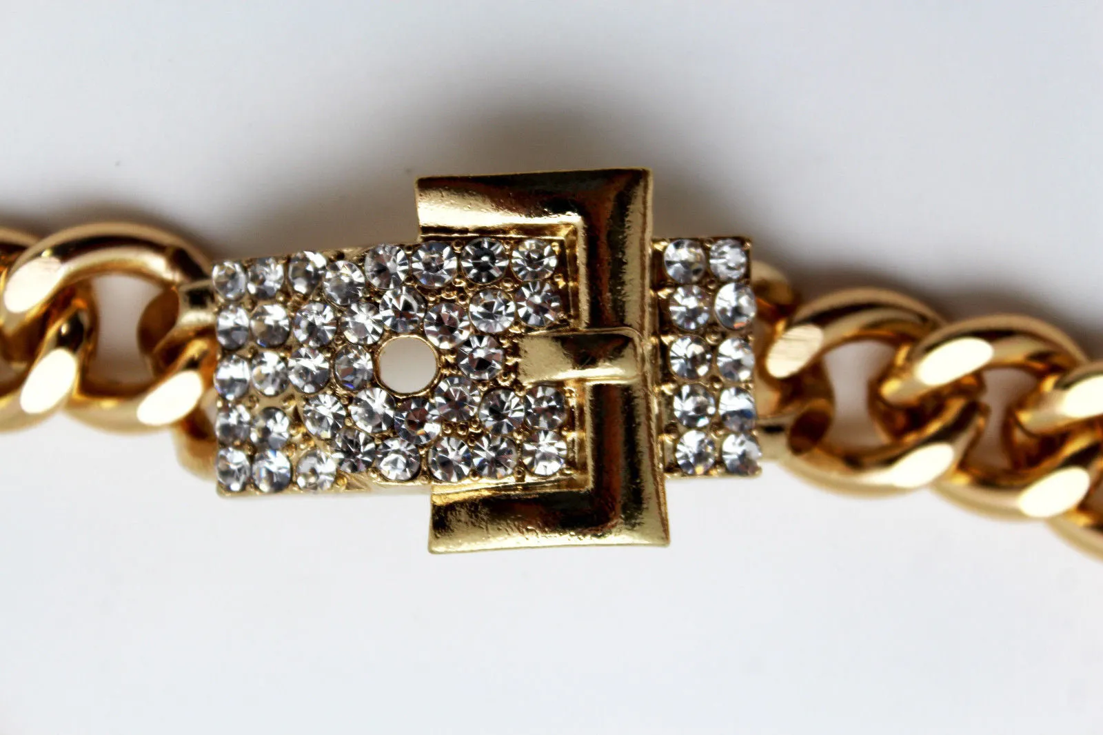 Gold Metal Shinny Chains Bracelet Rhinestones Buckle Beads