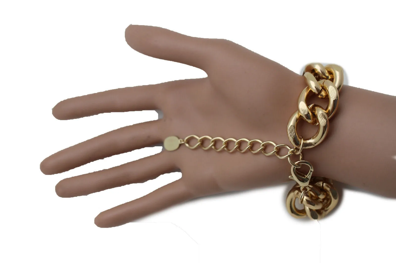 Gold Metal Shinny Chains Bracelet Rhinestones Buckle Beads