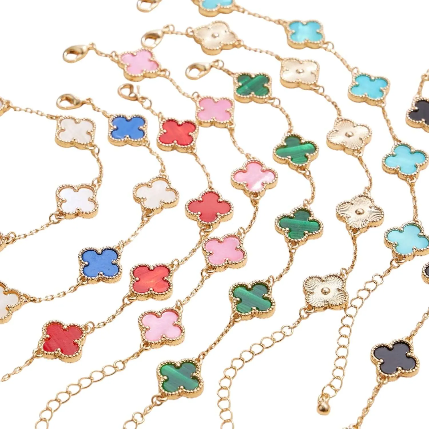 Gold Mother of Pearl Clover Bracelet - Blue/White