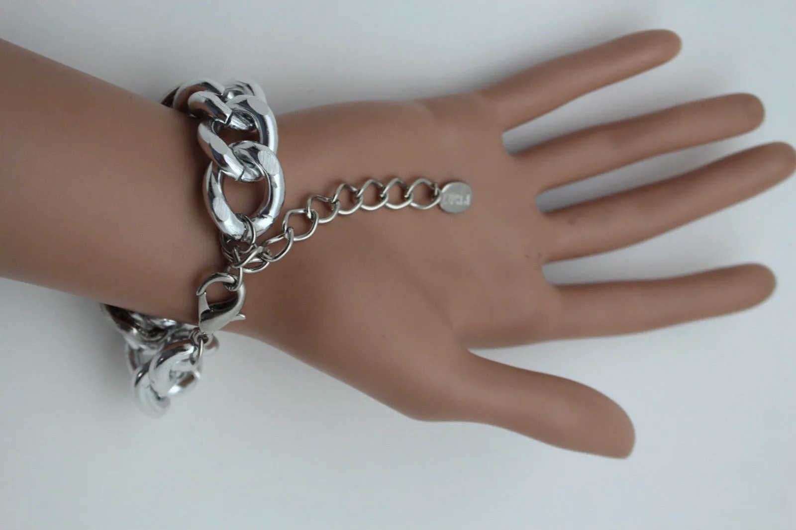 Gold Silver Metal Chains Bracelet Metal Plate Multi Clear Rhinestones