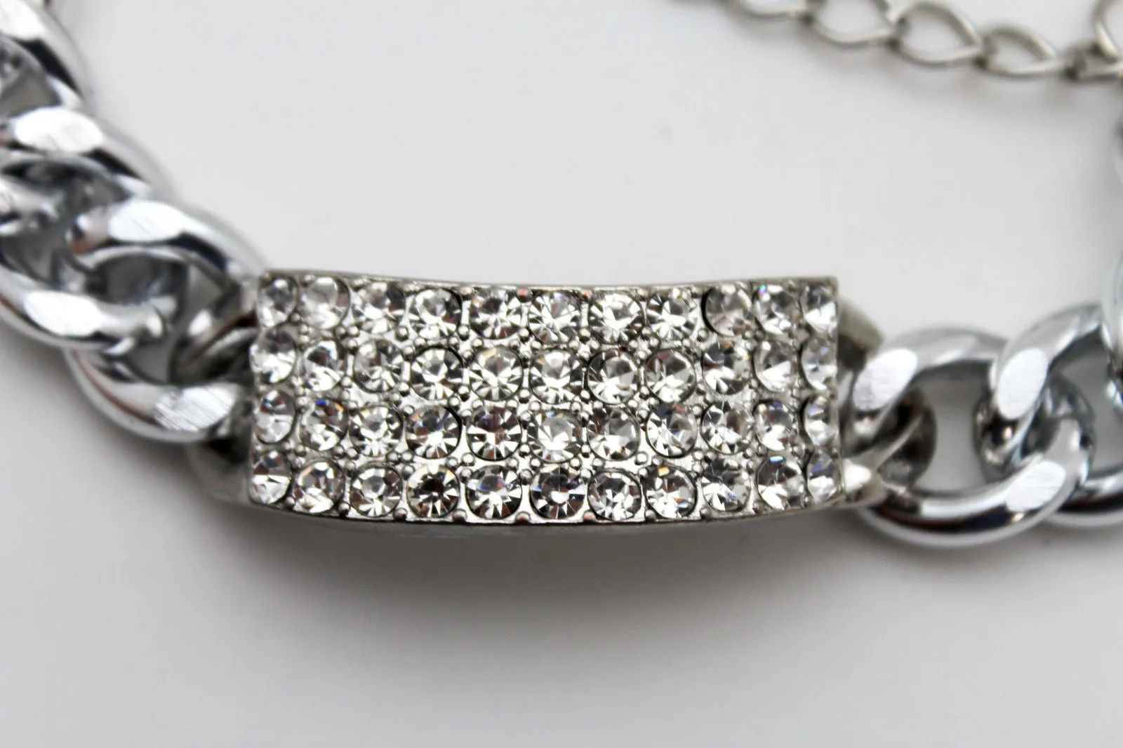 Gold Silver Metal Chains Bracelet Metal Plate Multi Clear Rhinestones