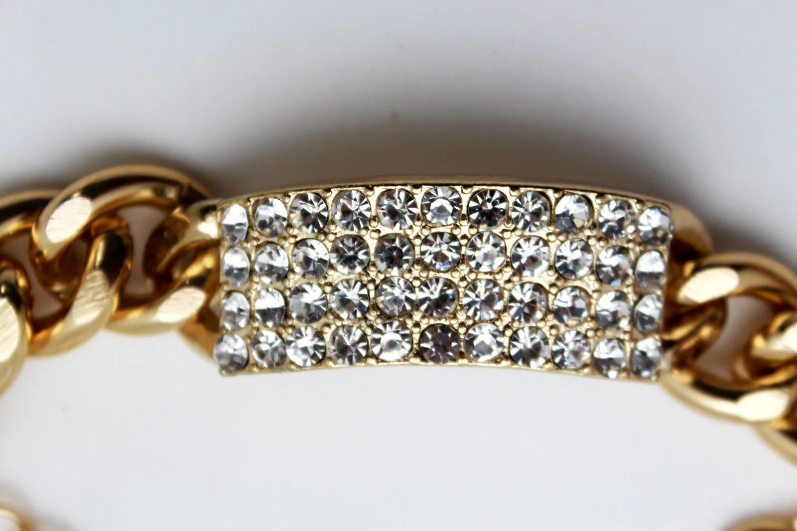 Gold Silver Metal Chains Bracelet Metal Plate Multi Clear Rhinestones