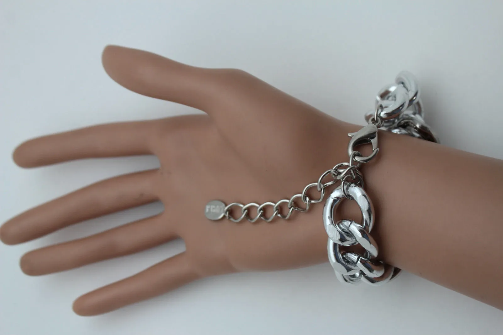 Gold Silver Metal Chains Bracelet Metal Plate Multi Clear Rhinestones