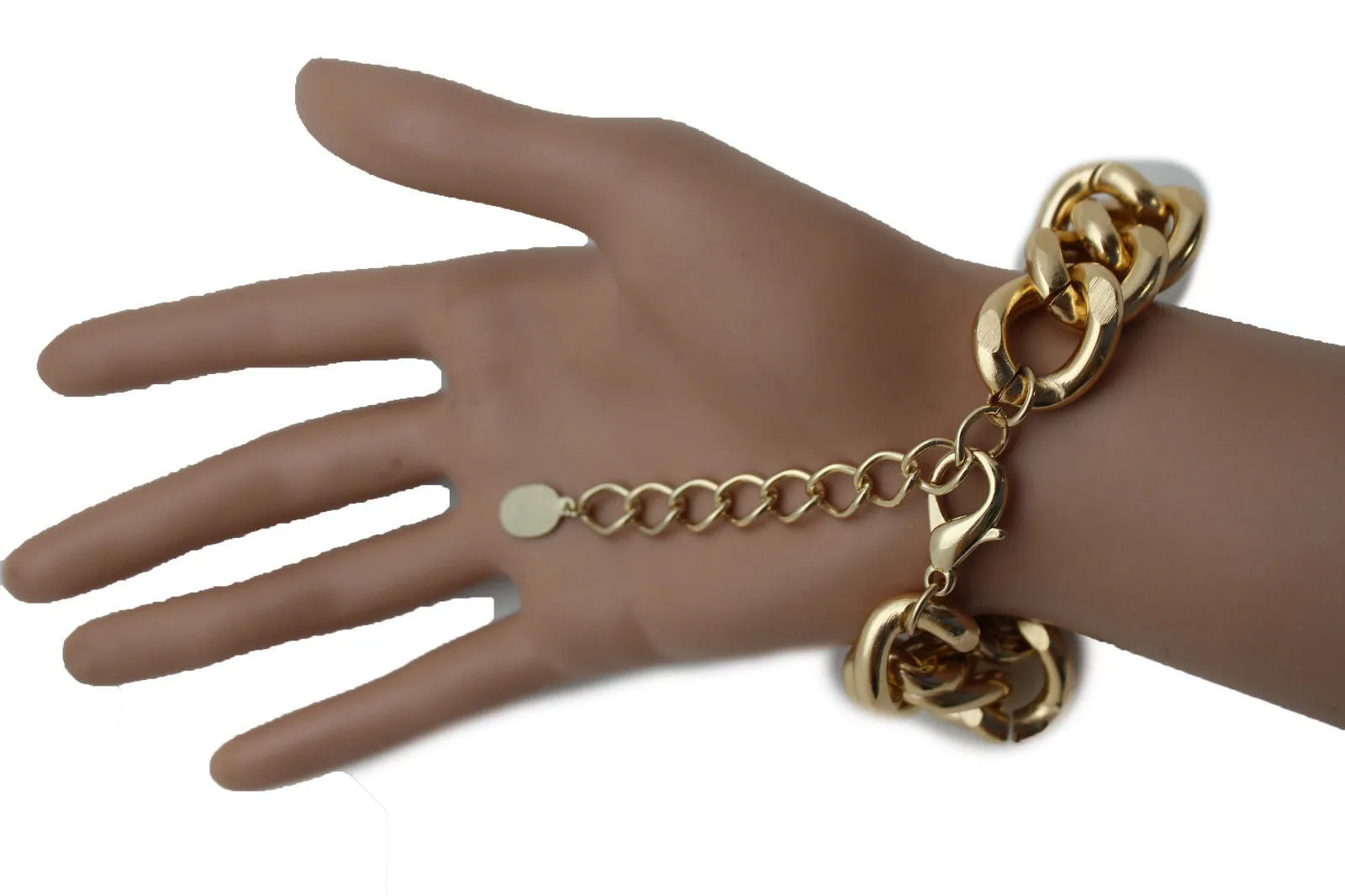 Gold Silver Metal Chains Bracelet Metal Plate Multi Clear Rhinestones