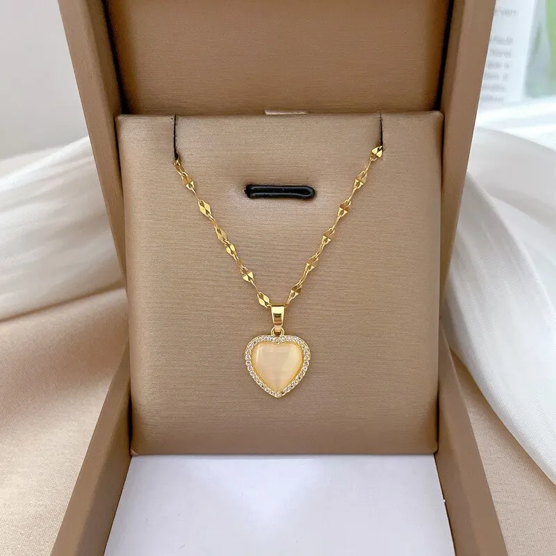 Goth Girl Opal Heart Necklace Kpop Collar Aesthetic Heart Choker Necklaces for Women