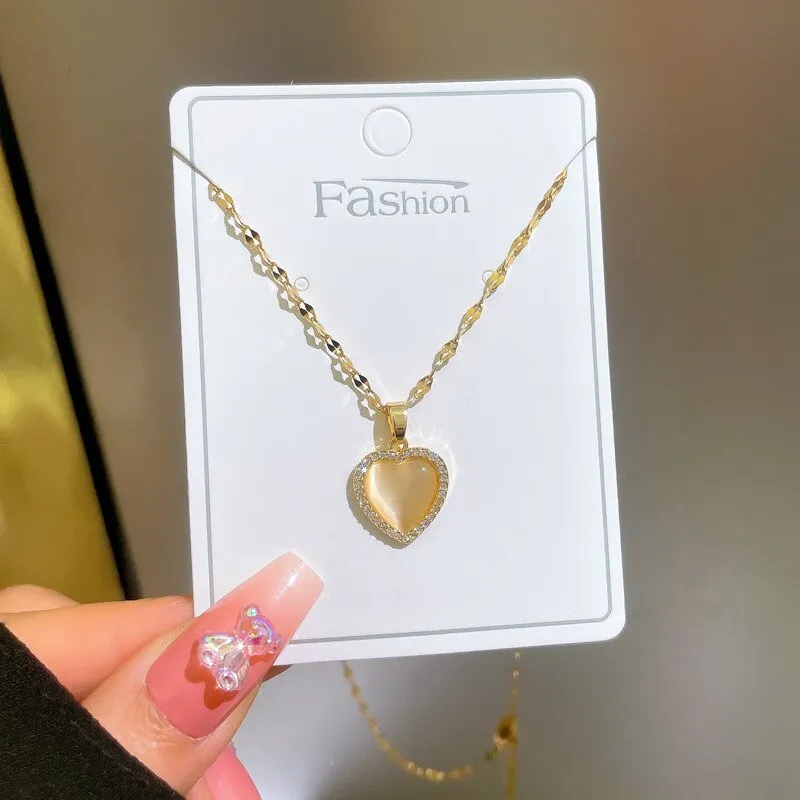 Goth Girl Opal Heart Necklace Kpop Collar Aesthetic Heart Choker Necklaces for Women