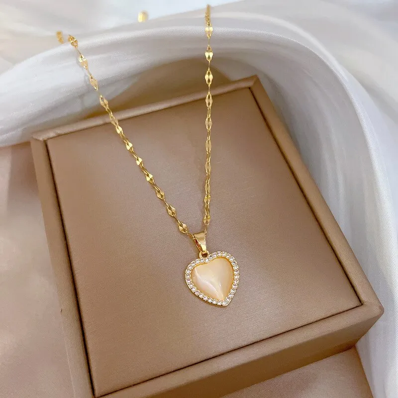 Goth Girl Opal Heart Necklace Kpop Collar Aesthetic Heart Choker Necklaces for Women