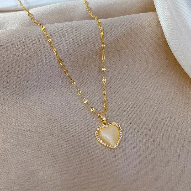 Goth Girl Opal Heart Necklace Kpop Collar Aesthetic Heart Choker Necklaces for Women