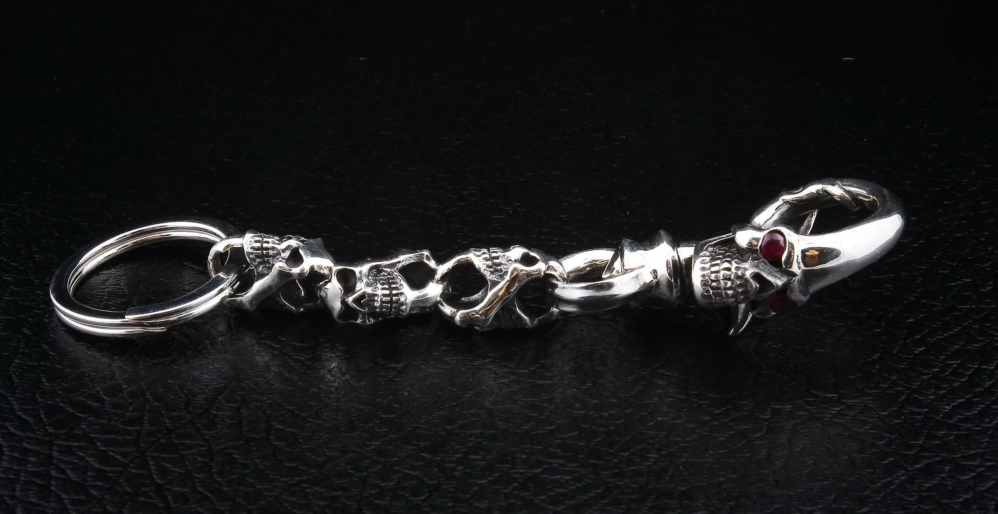 Gothic Devil Skull Sterling Silver Key Chain