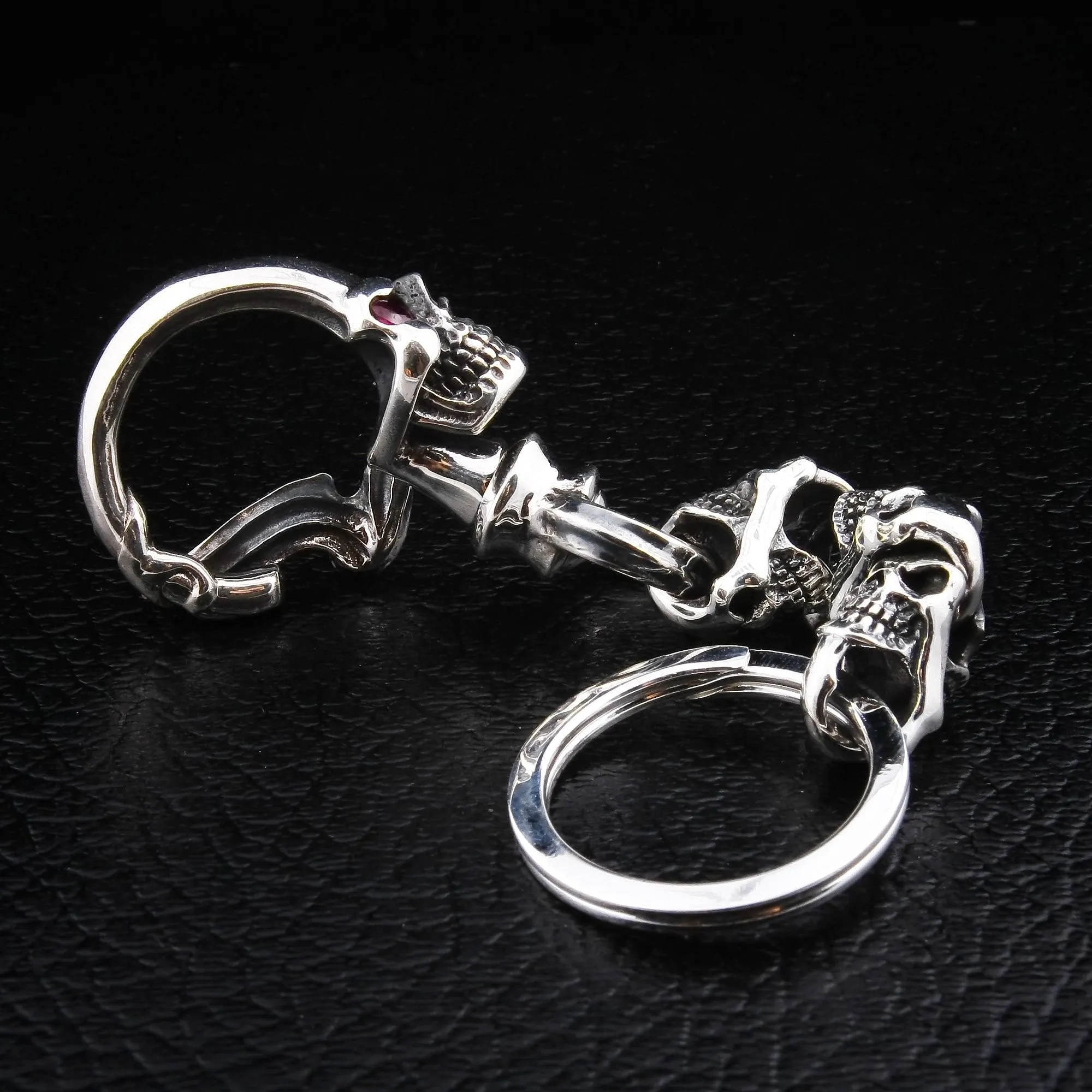 Gothic Devil Skull Sterling Silver Key Chain
