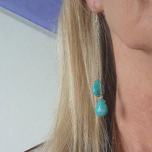 Handmade Sterling Silver Turquoise Howlite Teardrop Earrings | Figaro Chain Design | 4-Inch Length