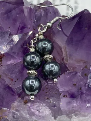 Hematite And Silver Beaded Earrings, Shabby Boho Chic, Bohemian