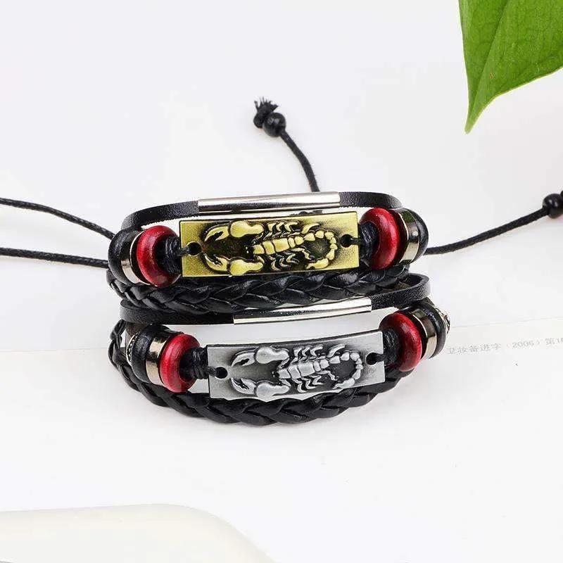 Hemp Rope &amp Leather Handmade Scorpio Bracelet