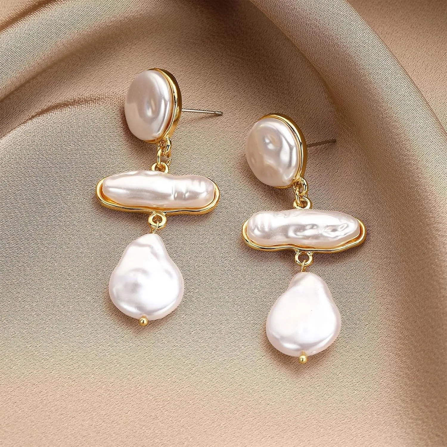 HETICA Baroque Pearl Earrings for Women - Large Teardrop Drop Statement Dangle Earring, Fashion Bridal Wedding Gift