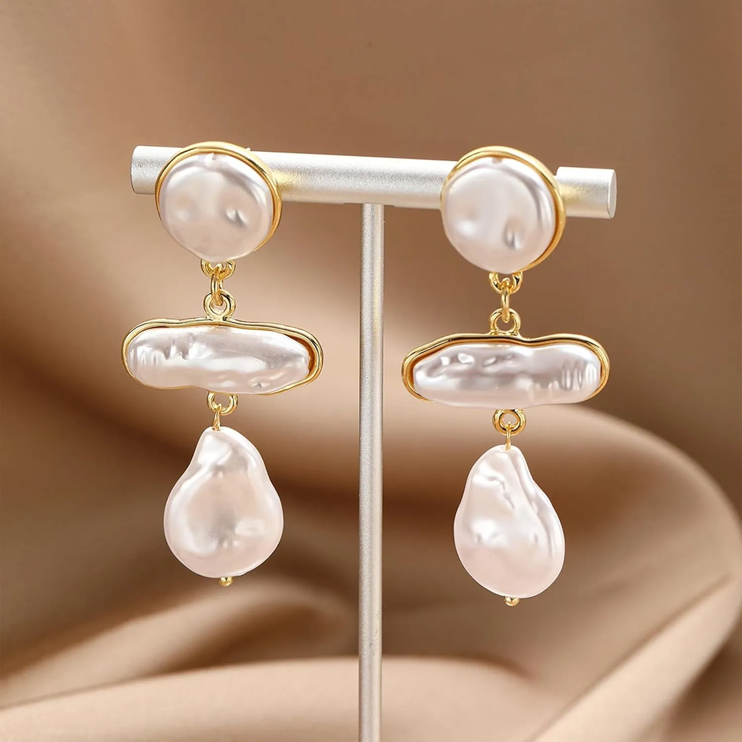 HETICA Baroque Pearl Earrings for Women - Large Teardrop Drop Statement Dangle Earring, Fashion Bridal Wedding Gift
