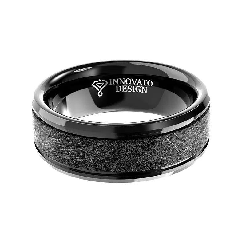 His & Her 6mm/8mm Black Brushed Two Grooved Tungsten Carbide Wedding Set