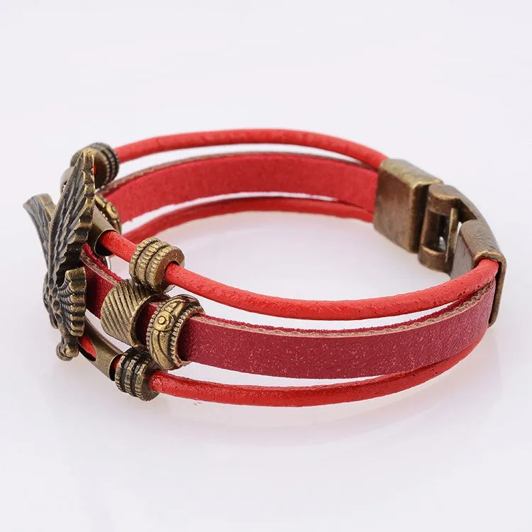 Hot Sale European Style Vintage Eagle Rope Bracelets 100% Genuine Leather Bracelet Bangle For WomenFashion Friendship Gift