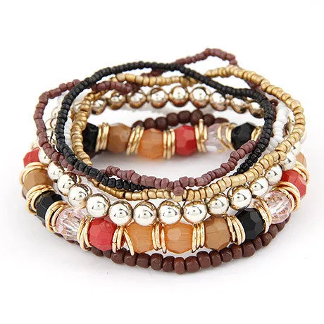 Hot Sale Korean Designer Fashion Bohemia Beads Beeaded Multi Strand Stretch Bracelet Bangles pulseira for Women Girl