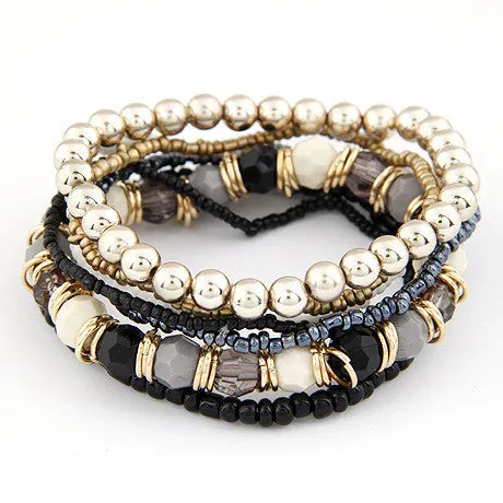 Hot Sale Korean Designer Fashion Bohemia Beads Beeaded Multi Strand Stretch Bracelet Bangles pulseira for Women Girl