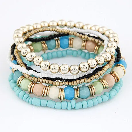 Hot Sale Korean Designer Fashion Bohemia Beads Beeaded Multi Strand Stretch Bracelet Bangles pulseira for Women Girl