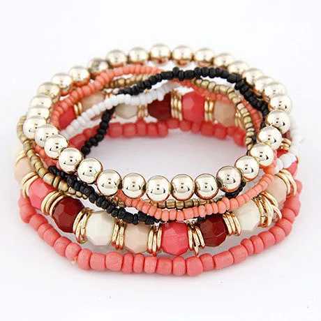 Hot Sale Korean Designer Fashion Bohemia Beads Beeaded Multi Strand Stretch Bracelet Bangles pulseira for Women Girl