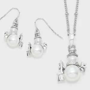 iLLASPARKZ Crystal Pearl Snow Man Pendant Necklace