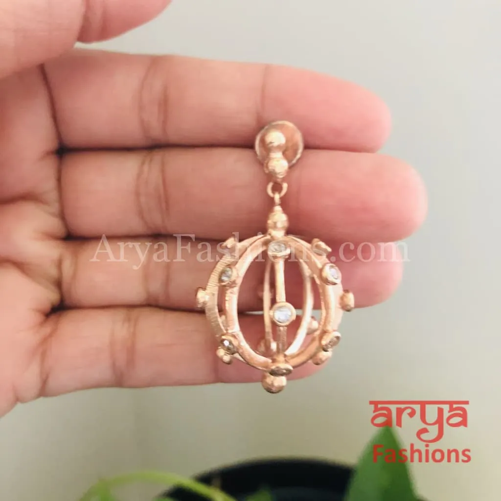Ivanka Globe Earrings/Golden Dangler Earrings/ Rose Gold Hoops/ Gray Earrings