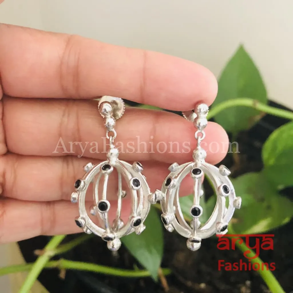 Ivanka Globe Earrings/Golden Dangler Earrings/ Rose Gold Hoops/ Gray Earrings