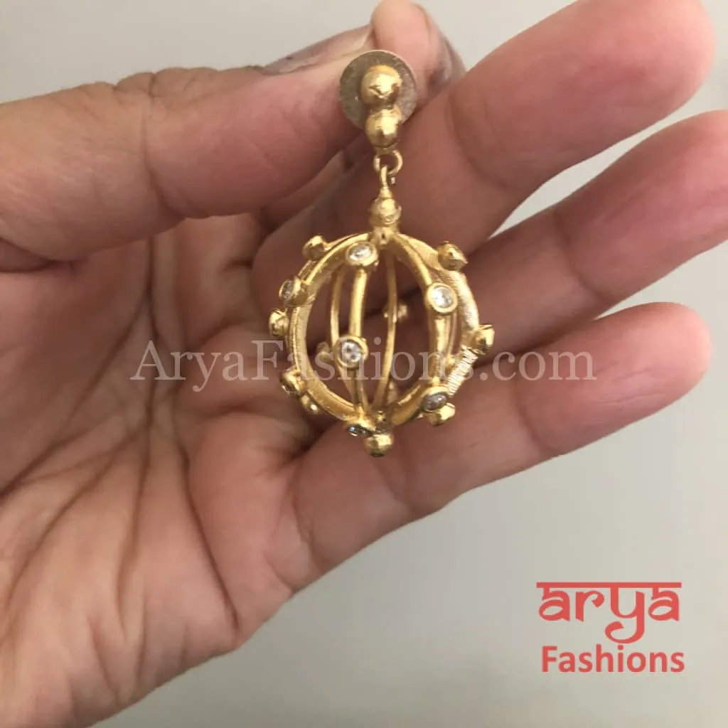 Ivanka Globe Earrings/Golden Dangler Earrings/ Rose Gold Hoops/ Gray Earrings