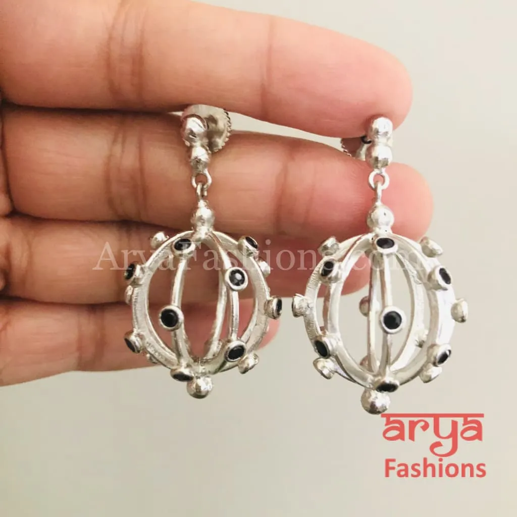 Ivanka Globe Earrings/Golden Dangler Earrings/ Rose Gold Hoops/ Gray Earrings