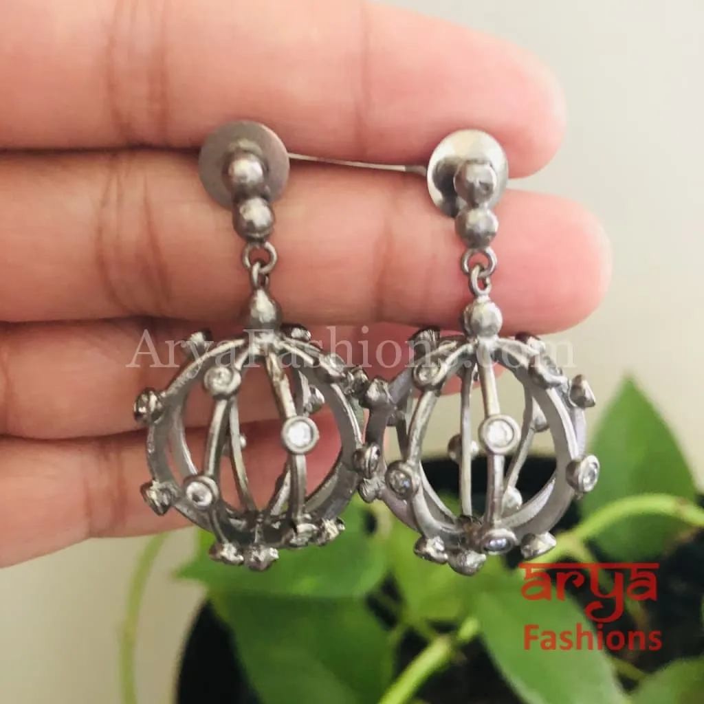 Ivanka Globe Earrings/Golden Dangler Earrings/ Rose Gold Hoops/ Gray Earrings