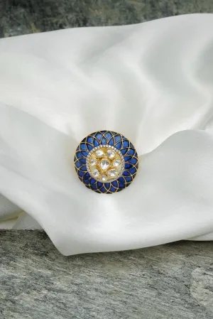 Kundan Studded Blue Adjustable Ring