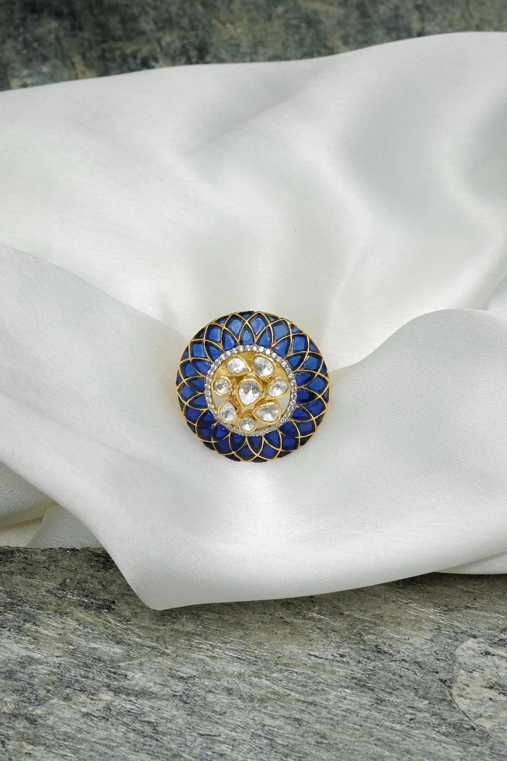 Kundan Studded Blue Adjustable Ring