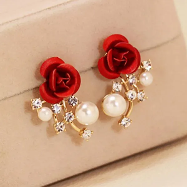 Lady Glams Romantic Adjustable Red Rose Link Chain Bracelet - Fashion Valentine Gift for Women