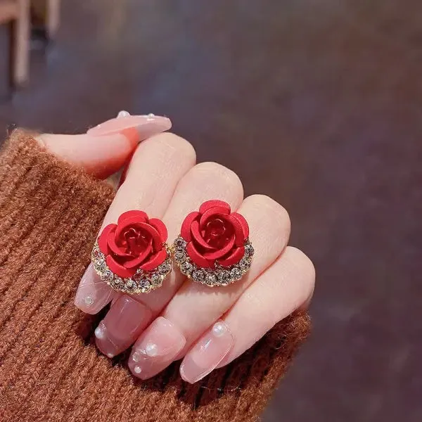 Lady Glams Romantic Adjustable Red Rose Link Chain Bracelet - Fashion Valentine Gift for Women