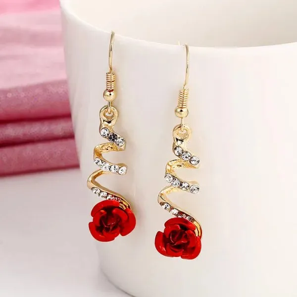 Lady Glams Romantic Adjustable Red Rose Link Chain Bracelet - Fashion Valentine Gift for Women