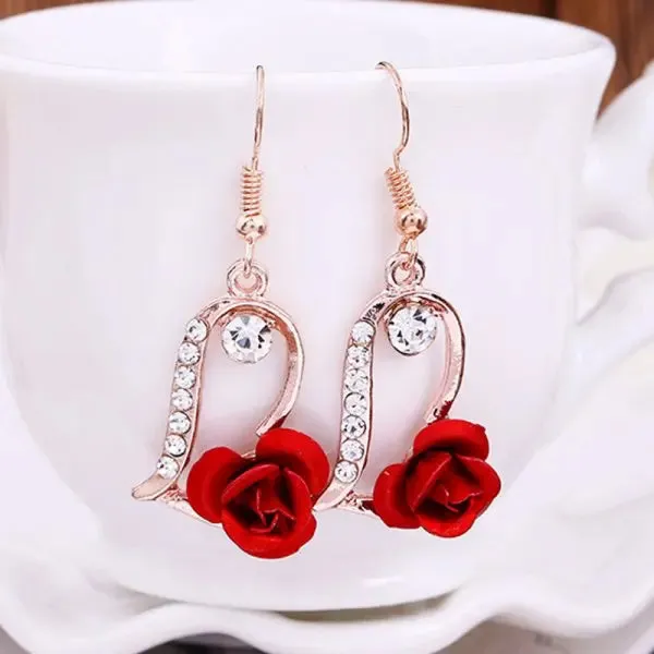 Lady Glams Romantic Adjustable Red Rose Link Chain Bracelet - Fashion Valentine Gift for Women