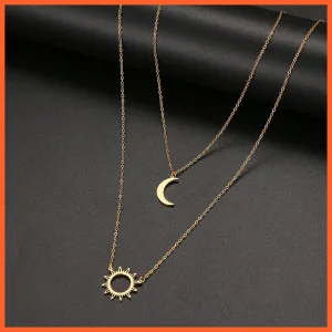 Layered Models Sun Flower Moon Necklace | Fashionable Exquisite Pendant Chain