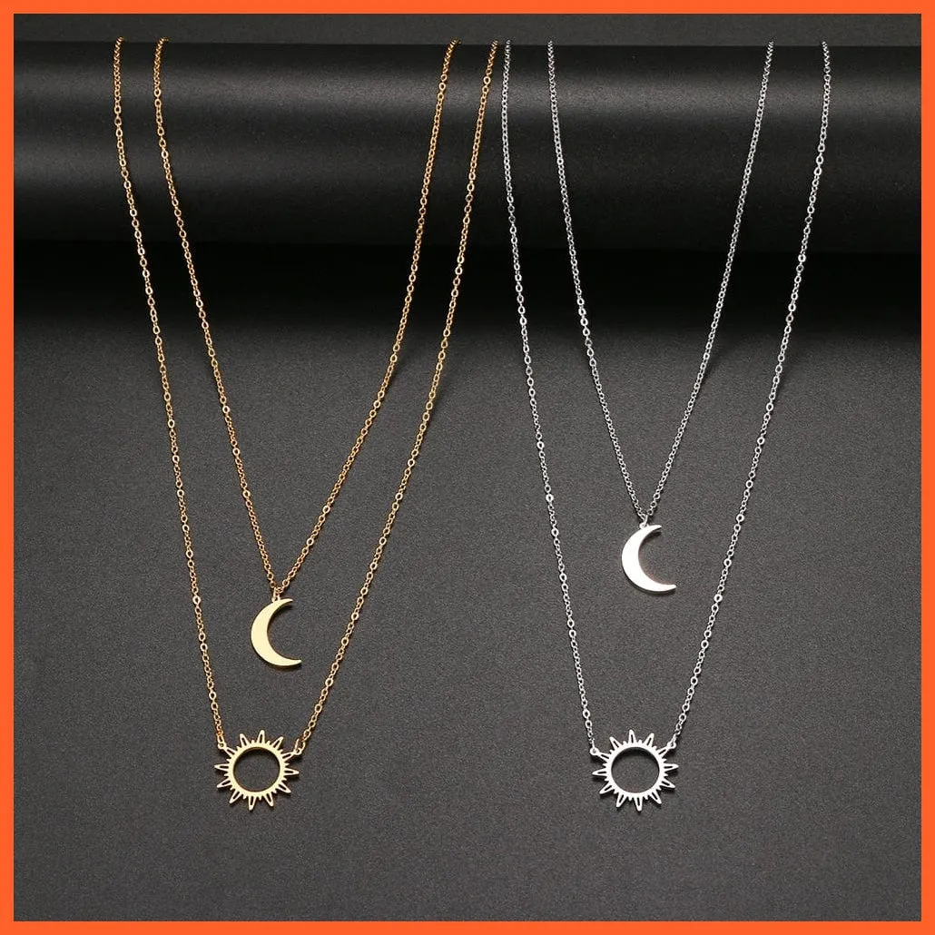 Layered Models Sun Flower Moon Necklace | Fashionable Exquisite Pendant Chain