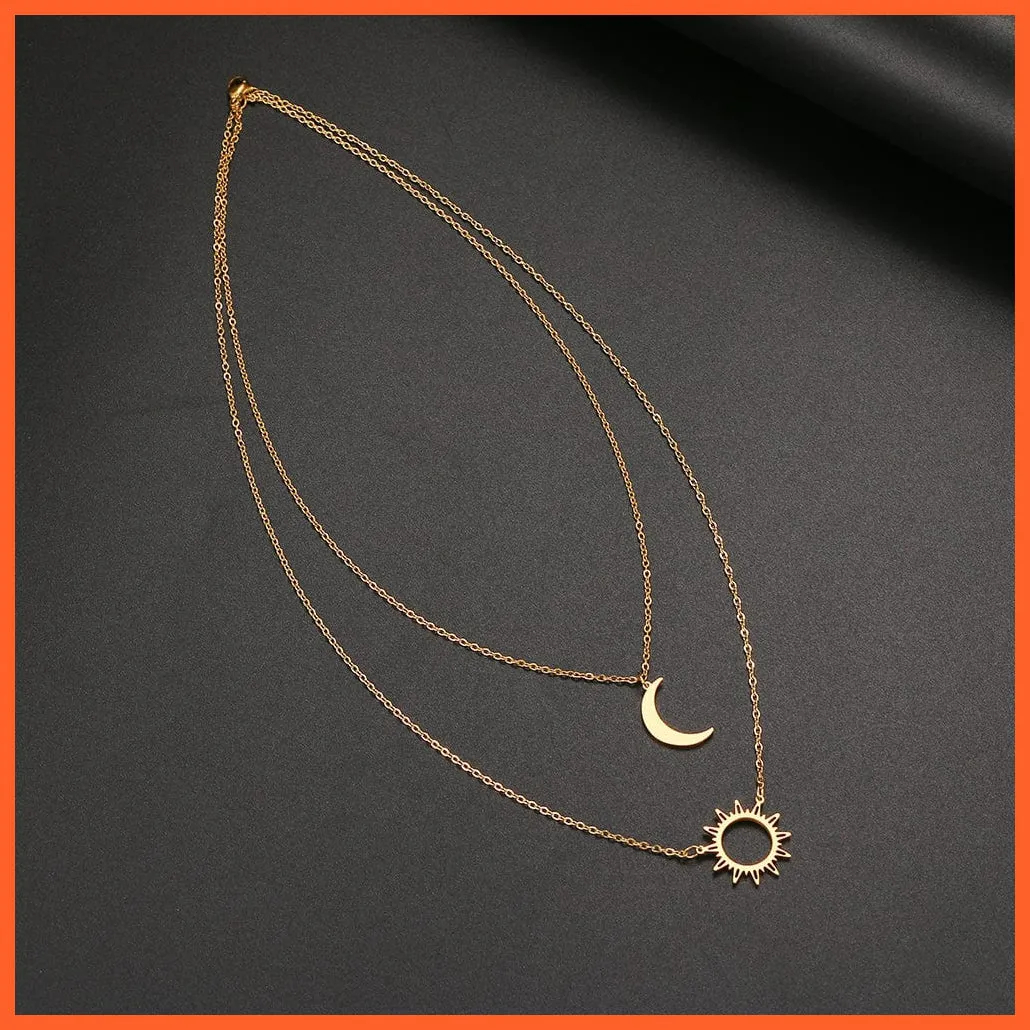 Layered Models Sun Flower Moon Necklace | Fashionable Exquisite Pendant Chain