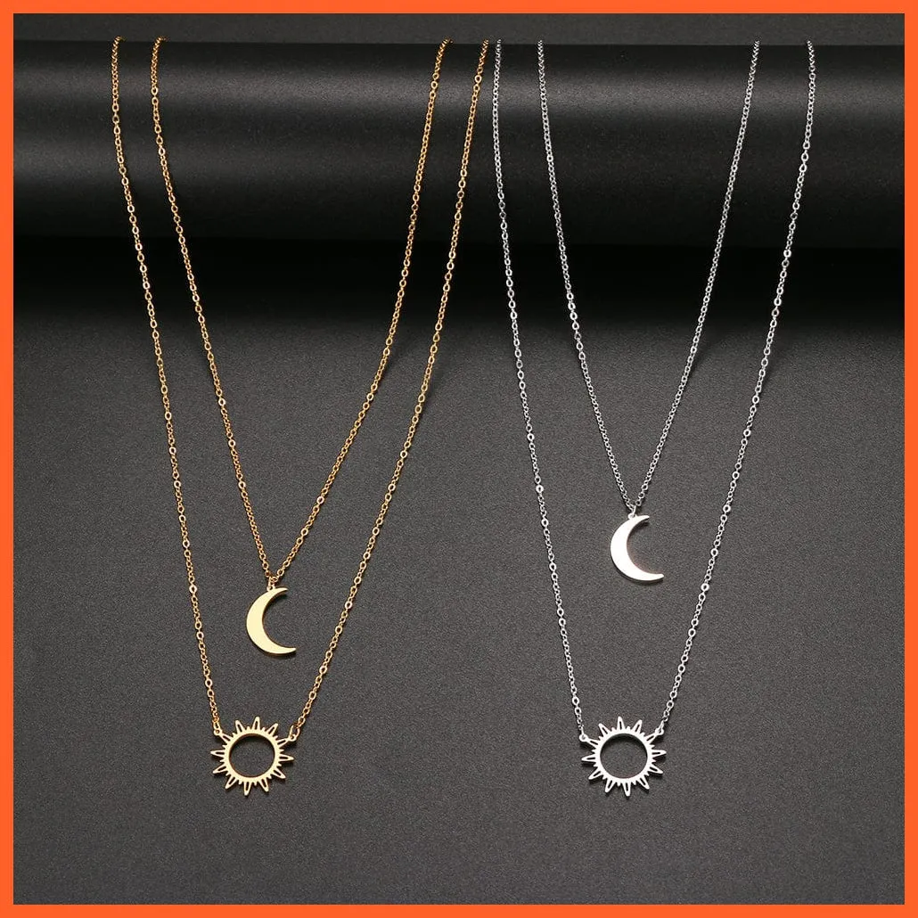 Layered Models Sun Flower Moon Necklace | Fashionable Exquisite Pendant Chain
